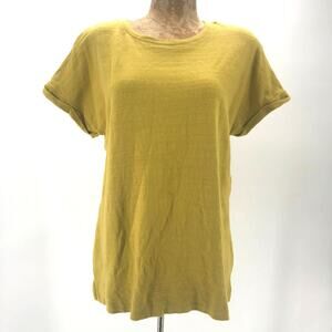 LOFT Top Womens Small Yellow Green Short Sleeve 100% Slub Cotton Terry Knit